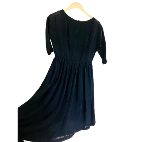 Dresses & Skirts - 1960s 60s Vintage 🖤 SHEER Rayon Little Black Day Dress LBD sm minimalist small